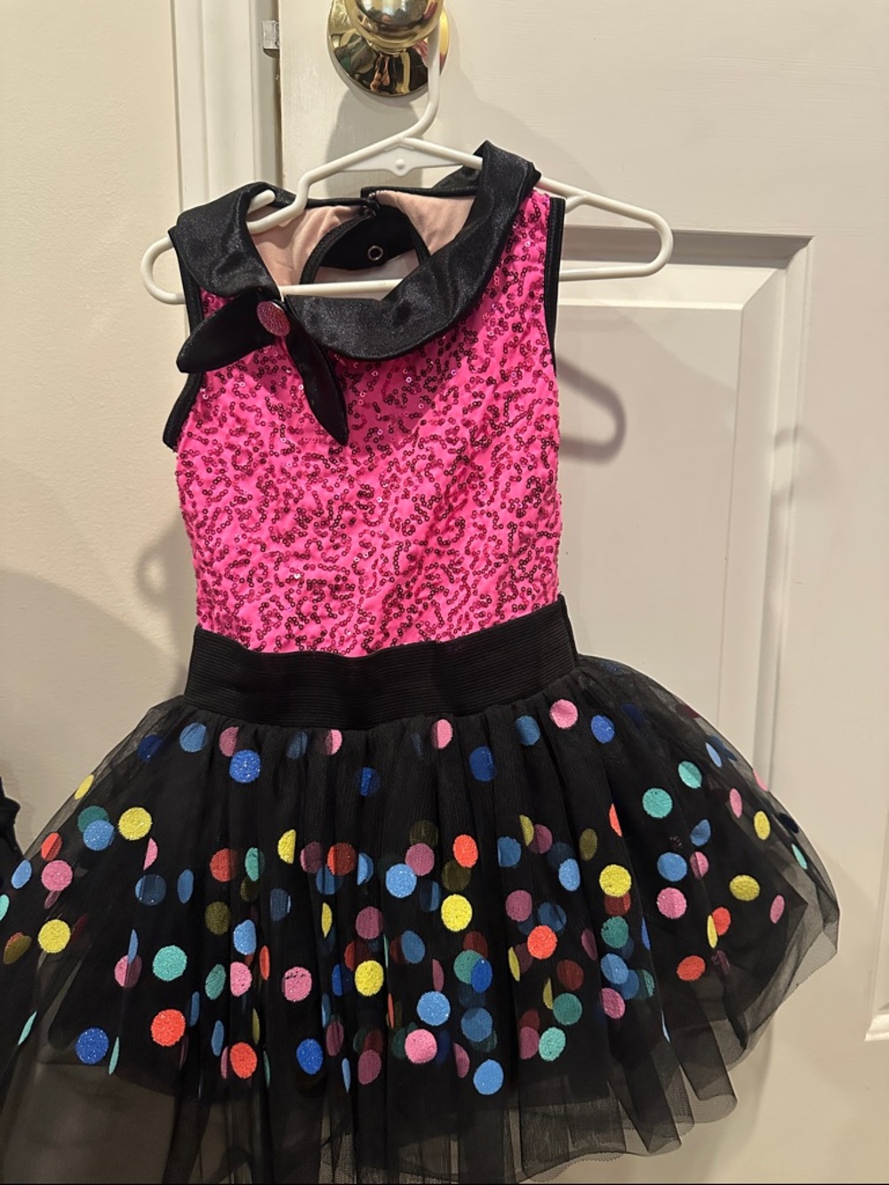 Unbranded Pink Sequin & Black Polka Dot Tulle Kids Costume Dress